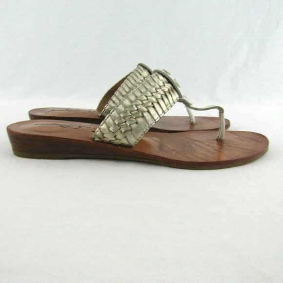 Jack Rogers White Gold Metallic Braided Leather Thong Sandals Size 6M Flip Flops - Picture 6 of 12